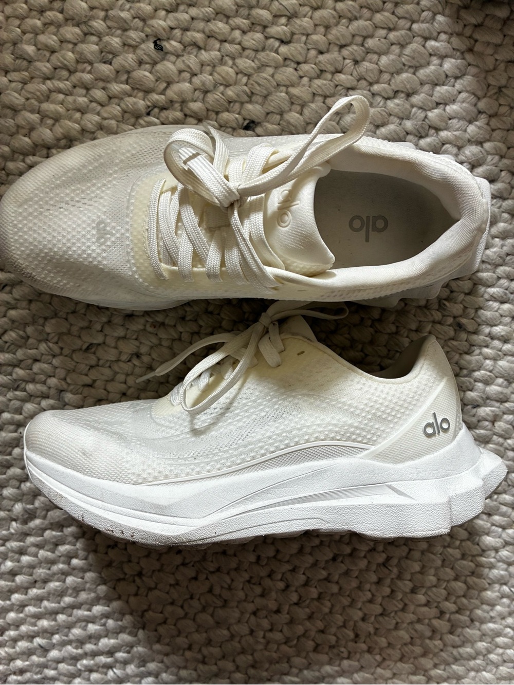 ALO Yoga Women's Cream/White Knit Athletic Sneakers